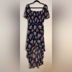 As U Wish Navy Floral Smocked Hi-Low Maxi Dress – Size L